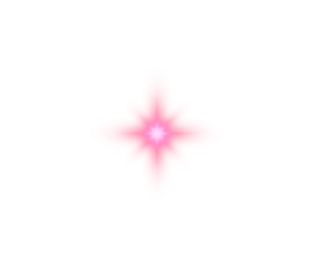Radiant purple and pink star shines with glowing light. PNG. Glittering particles, floating dust, and tiny stars hover nearby while soft beams and sparks extend outward.