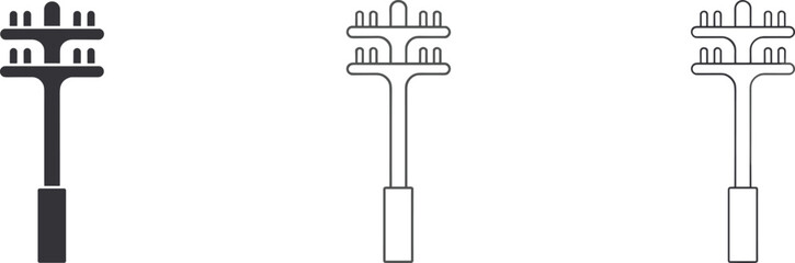 Icon variations of a utility pole crossarm with insulators on white background electricity power line