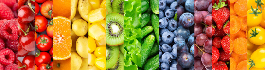 Background of mixed fruits and vegetables. Healthy food background