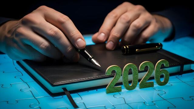 Strategic Planning for Business Goals with 2026 Year Marked in a Notebook