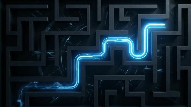 Dynamic 4K Line Tracing Path Through Dark Labyrinth | Modern Problem Solving Technology Background Video