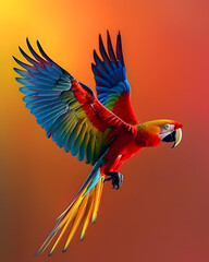 Colorful Scarlet Macaw in Flight on Vibrant Background