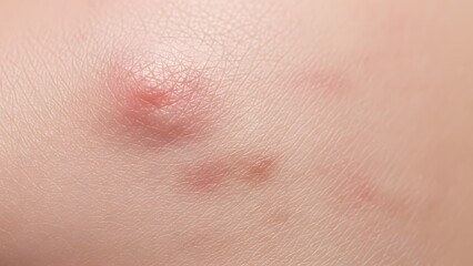 Fototapeta premium Detailed view of inflamed human skin showing red bumps and irritated patches, indicative of an allergic reaction or a common dermatological condition requiring attention