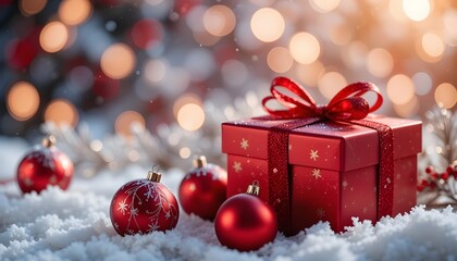 christmas gift box with red balls