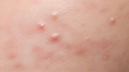 Fototapeta premium Close-up of skin with acne pimples and red spots, showing texture and inflammation