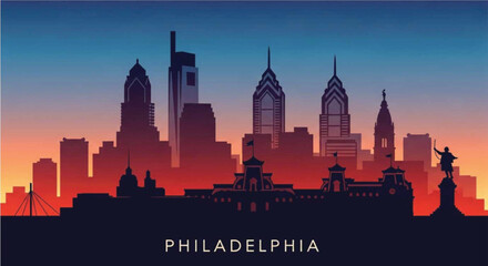 Obraz premium Philadelphia skyline at sunset with vibrant colors