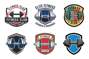 Set collection grab this premium logo set featuring dumbbell designs for gyms or fitness clubs.