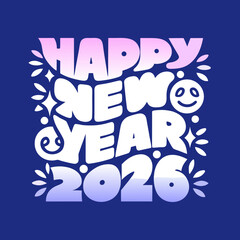 Happy New Year 2026 text with decorative elements lettering 3