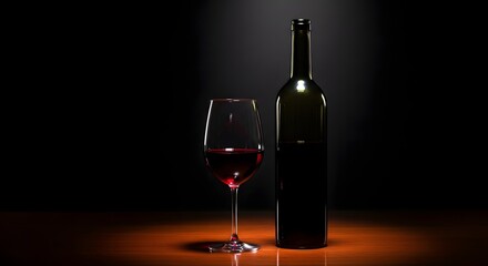 Dark red wine in glass and bottle on wooden surface wine glass wine bottle