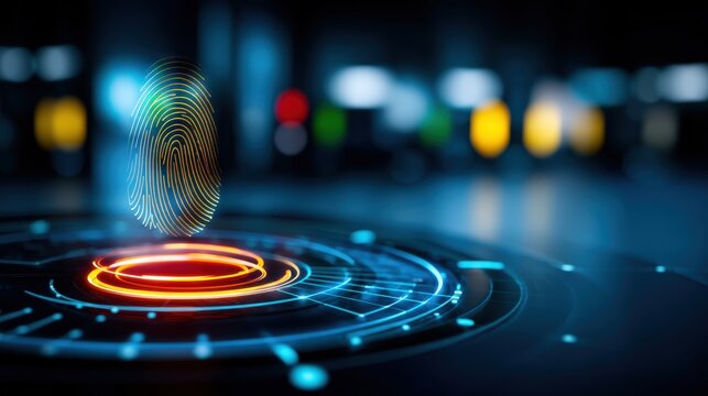 Innovative technology event showcasing biometric fingerprint analysis in a high-tech environment futuristic design perspective