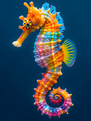 Vibrant Multicolored Seahorse in Deep Blue Ocean