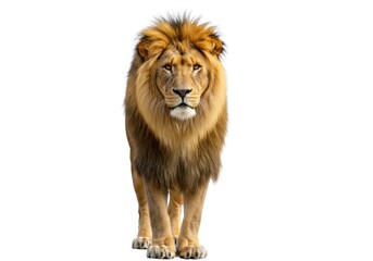Obraz premium Majestic Male Lion Walking in White Background with Golden Mane