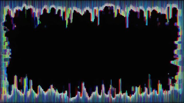 Vibrant glitch art with a mesmerizing black void framed by dynamic, distorted colors for a modern, edgy and captivating digital design element