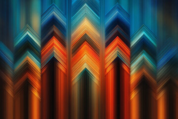 abstract background of upward pointing arrows made of blurred vertical lines in blue and orange tones