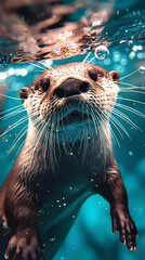 Curious Otter Swimming Underwater