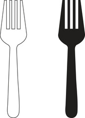 Fork Icon Outline and Silhouette Vector Set
