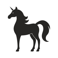 Elegant minimal unicorn silhouette standing gracefully isolated on white background