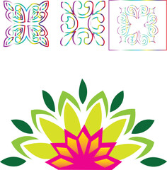 A vibrant collection of floral designs and abstract patterns, showcasing a blend of organic shapes and geometric forms isolated on