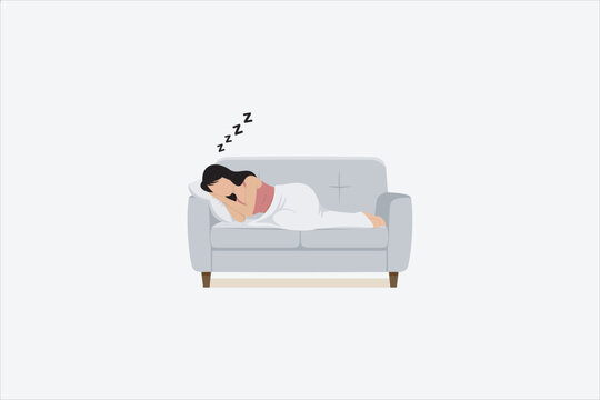 Vector Illustration of a woman sleeping on a sofa, covered with a blanket, showing a calm and restful moment.