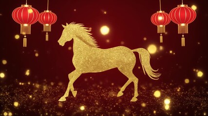 Golden Horse Running Through Lanterns Year of the Horse