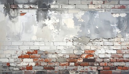 Old weathered brick wall with peeling paint and texture background surface