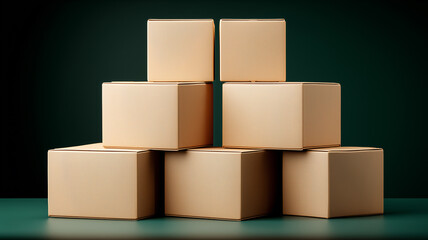 Obraz premium Stacked shipping boxes symbolizing logistics organization and the conceptual structure of distribution workflows within commercial supply operations. 