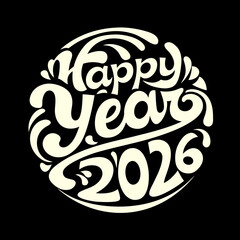 Vintage Happy New Year 2026 Badge Logo retro