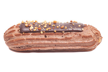 Delicious eclairs with chocolate isolated on white