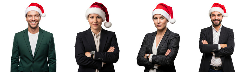 Diverse of happy business people wearing Christmas outfits isolated on white