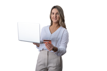 Woman shopping online with laptop and credit card