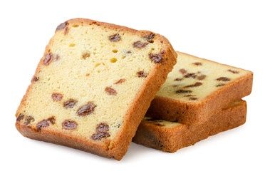 Cake with raisins close up on a white. Isolated