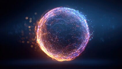 Glowing sphere of light and particles against a dark background, with bokeh effects