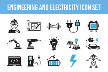 Engineering and Electricity Icon Set Keywords: engineering, electricity, icon set, icons