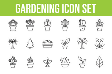 Gardening Icon Set With Potted Plants and Cacti flower