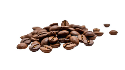 Naklejka premium A pile of roasted coffee beans with a rich brown color isolated on transparent background