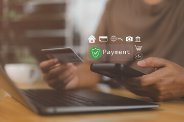 Man using a mobile phone for digital banking and online payments, representing e-transactions, fintech solutions, and a modern online shopping and purchasing experience.