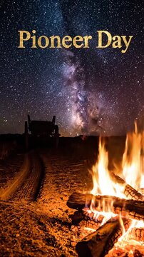 Pioneer Day Bonfire Wagon Trail Under Milky Way Stars