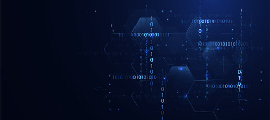 Futuristic Digital Binary Code Interface Background with Glowing Blue Circuit and Tech Hacking background