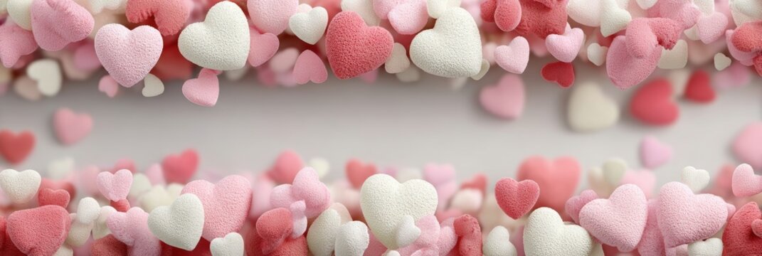 Fiesta del amor con corazones en tonos suaves para San Valentín en fondo minimalista