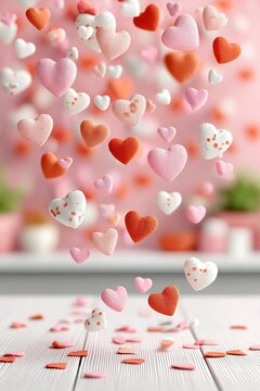 Corazones de colores para el d&iacute;a de San Valent&iacute;n en un fondo suave y moderno
