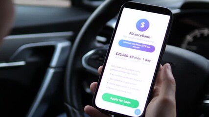 A potential borrower studies an ultra streamlined online credit offer directly from his smartphone. This scene captures the evolution of consumer finance towards minimal-friction processes. - Powered by Adobe