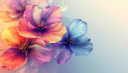 Close Up Of Colorful Flowers With Glittering Petals And Soft Bokeh Background In A Corner