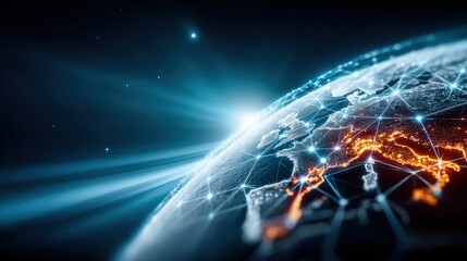 Global connectivity and digital transformation earth infographic cosmic environment aerial view technology concept