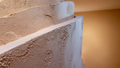 Close Up Texture Of A Light Brown Textured Wall With A Smooth Edge Against A Blurry Warm Yellow Background In Soft Light