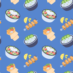 Greek street food seamless pattern