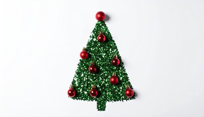 Sparkling Green Glitter Christmas Tree Decoration with Red Baubles.
