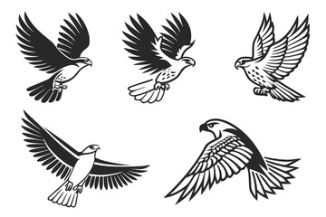Obraz premium Minimalist falcon icon set with spread wings