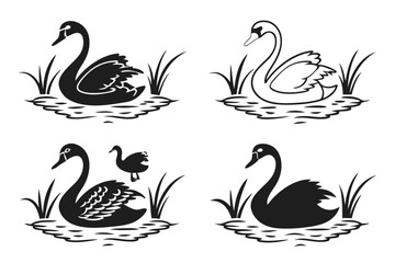 Obraz premium Minimalist swan icon set in black and color variations