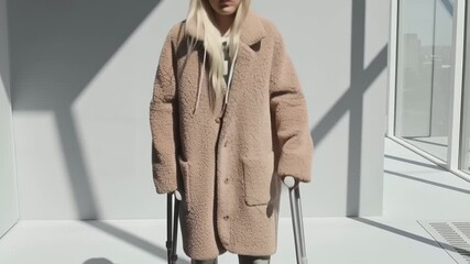 Youth with a mobility limitation using crutches on a path to recovery following a leg or foot injury. The journey of rehabilitation and healing process