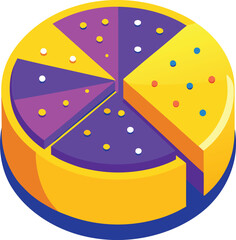 Vibrant stylized round cake illustration with colorful decorations